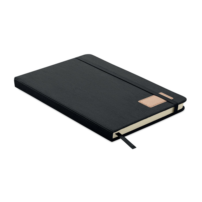 CORDI NOTE - A5 RPET corduroy notitieboek - met logo of onbedrukt bestellen - Zwart