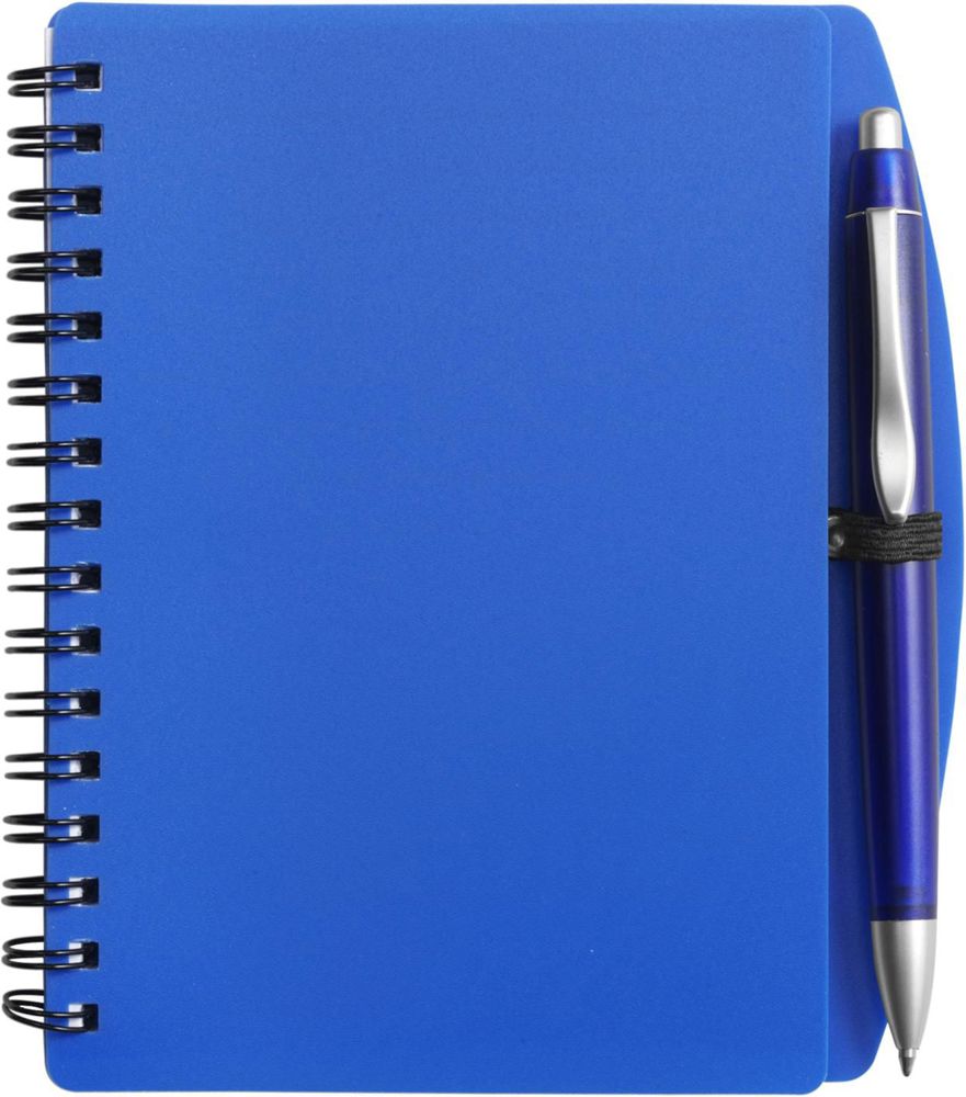 PU notitieboek met balpen Kimora - met logo of onbedrukt bestellen - blauw