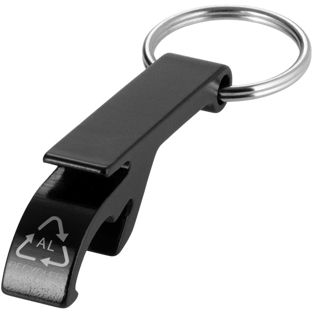 Tao fles- en blikopener van RCS gerecycled aluminium met sleutelhanger - met logo of onbedrukt bestellen
