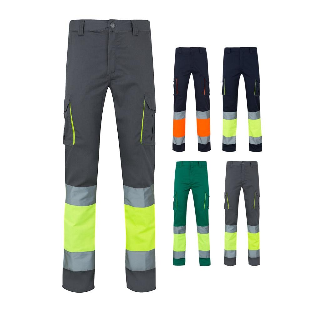 VL ZEUS. Tweekleurige stretchbroek met meerdere zakken (240 g/m²), van katoen (46%), EME (38%) en polyester