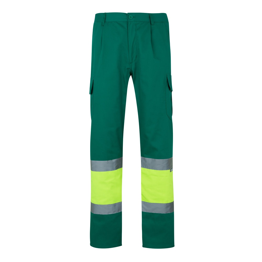 VL POSEIDON LARGE. Tweekleurige keperstof broek met meerdere zakken (210g/m²), van katoen (20%) en polyester - Groen, Geel