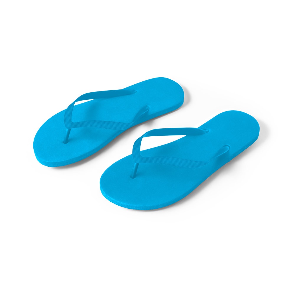 MAUPITI L / XL. Comfortabele slippers met EVA-zolen en PVC-bandjes - bedrukt of onbedrukt verkrijgbaar - licht blauw