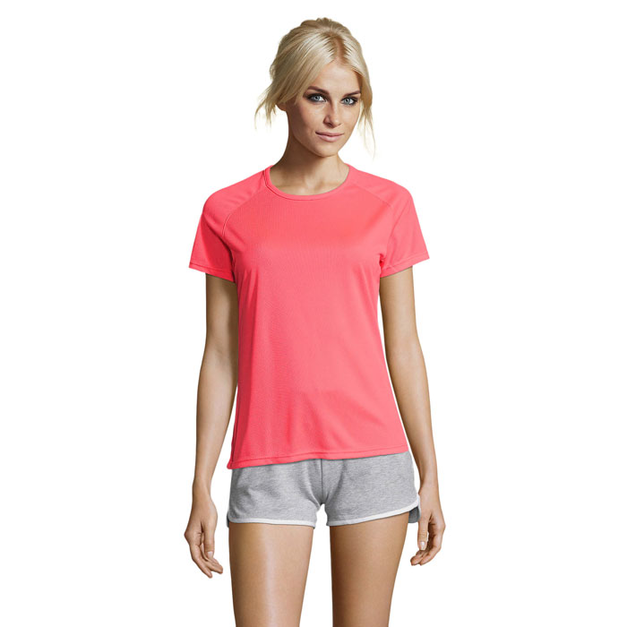 SPORTY WOMEN - SPORTYdames t-shirt 140g - kopen of bedrukken - Neon Coral