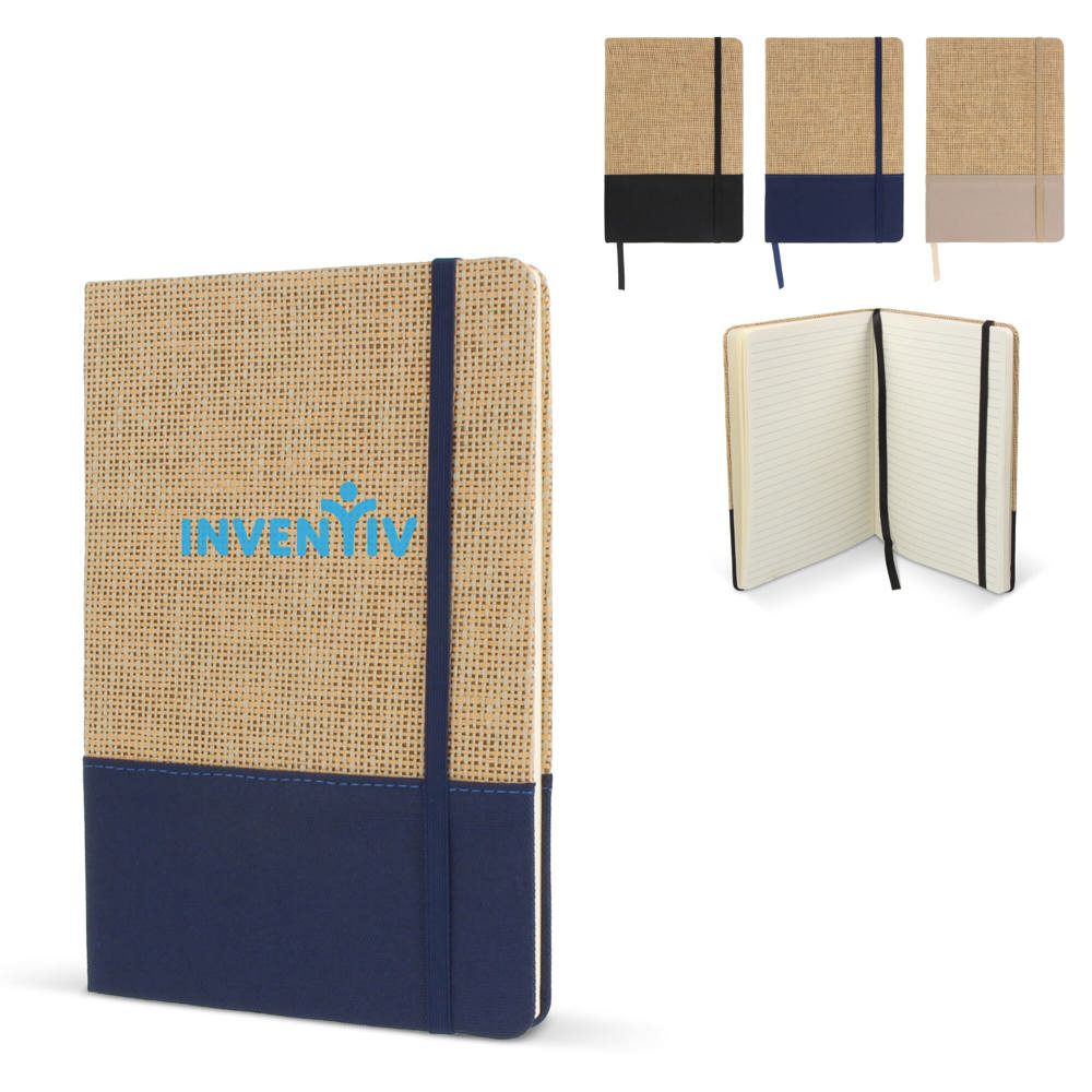 Notitieboek jute R-PET - voor bedrijven en relatiegeschenken