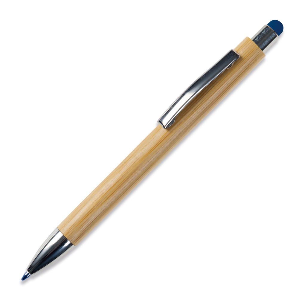 Balpen New York bamboe met stylus - voor bedrijven en relatiegeschenken - blauw