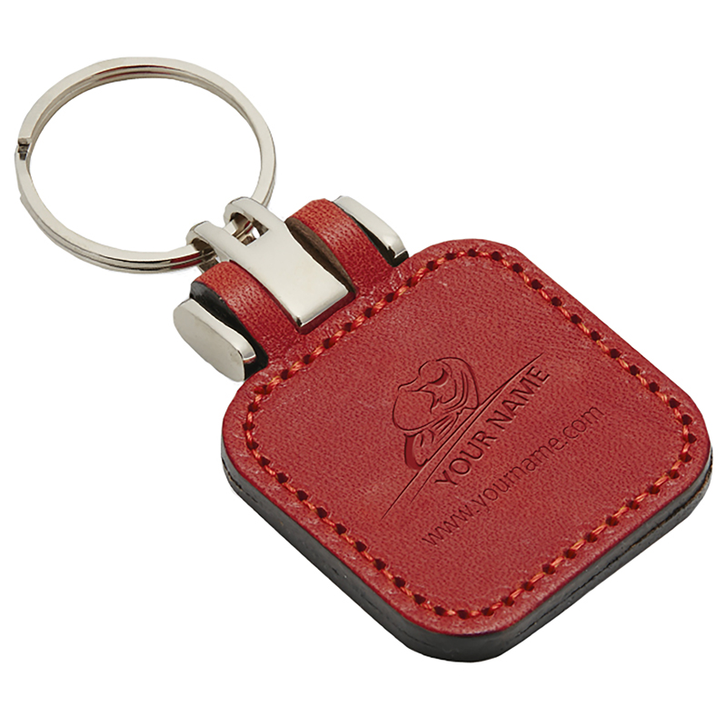 Sleutelhanger P02743, Kunstleder - bedrukt of onbedrukt verkrijgbaar - rood