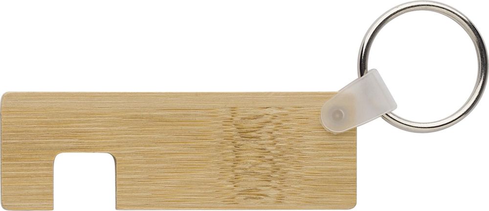 Bamboe sleutelhanger met telefoonhouder Orlando - met logo of onbedrukt bestellen - Bruin