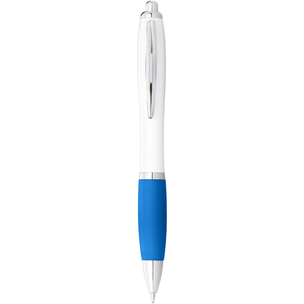 Nash balpen met witte houder en gekleurde grip (blauwe inkt) - kopen of bedrukken - Wit, Aqua