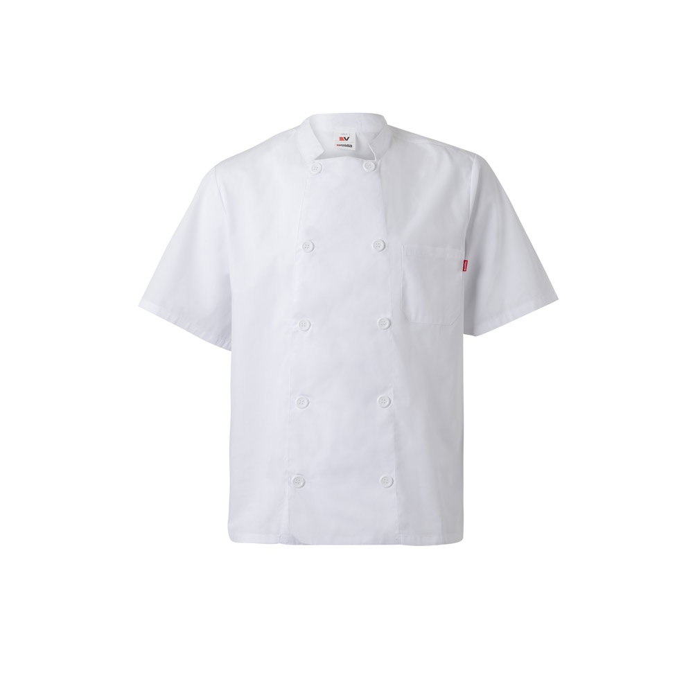 VL DURGA. Keukenjas in popeline met korte mouwen (110g/m²), van katoen (35%) en polyester (65%) - kopen of - Wit