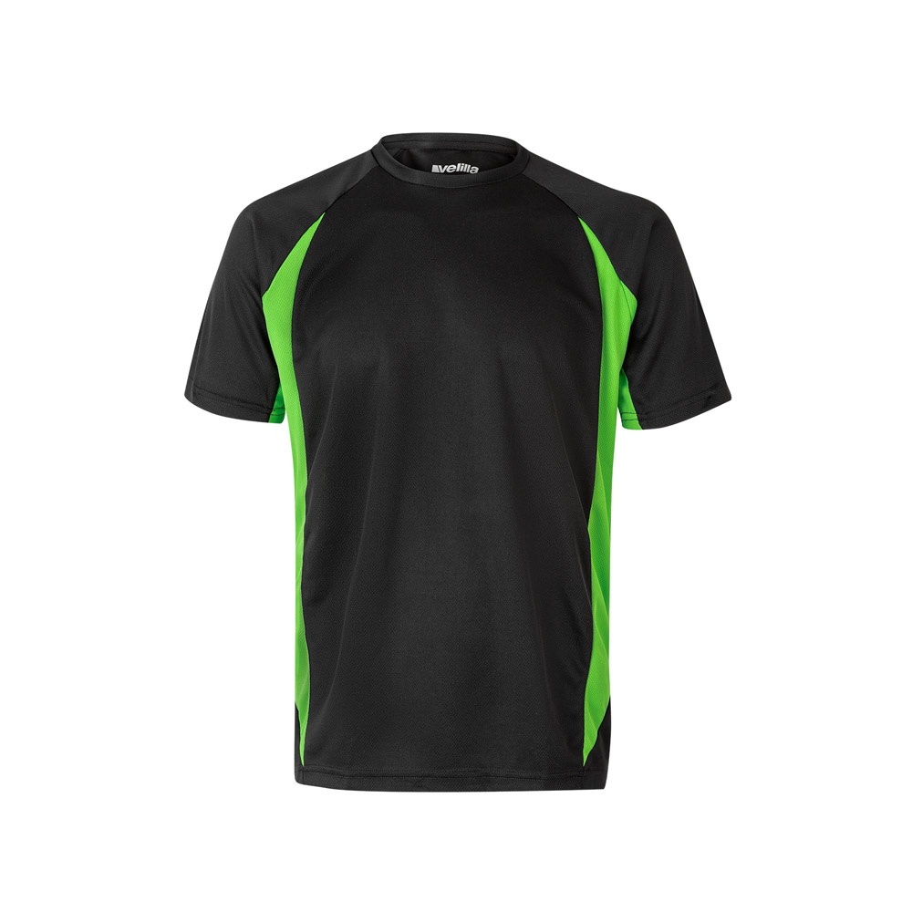 VL SLAYER. Tweekleurig technisch T-shirt met vogeloogjes (160g/m²) van polyester (100%) - bedrukt of onbedrukt - Zwart, Groen