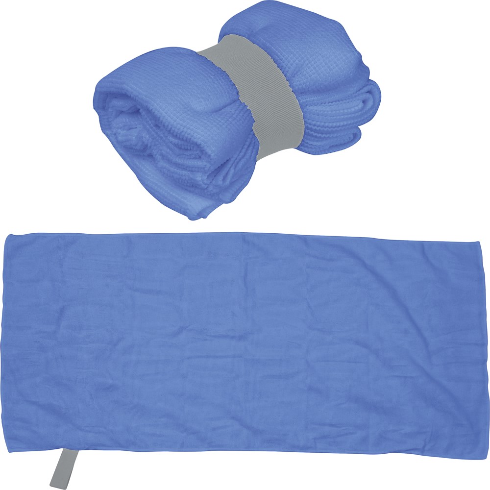 Handdoek van microvezel met elastiek - voor bedrijven en relatiegeschenken - blauw