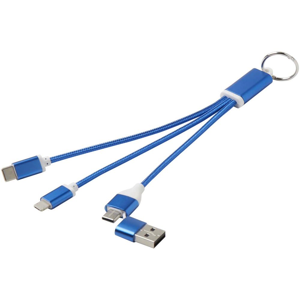 Metal 4-in-1 oplaadkabel van gerecycled aluminium met sleutelhanger
