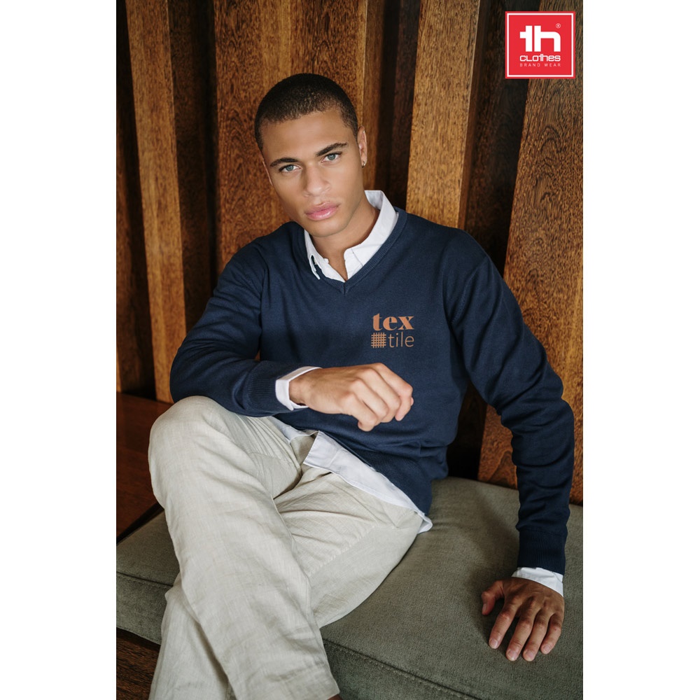 THC MILAN. Pullover met V-hals voor heren in katoen en polyamide - voor bedrijven en relatiegeschenken