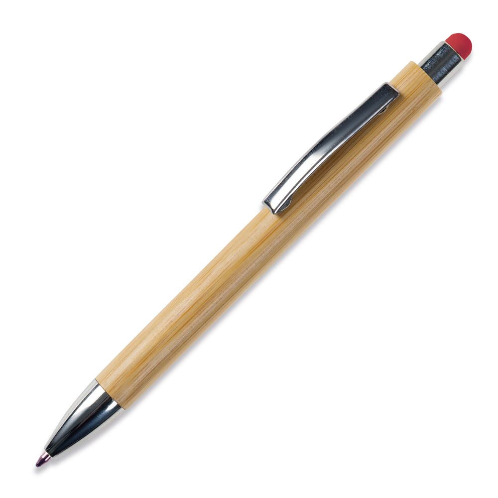 Balpen New York bamboe met stylus - voor bedrijven en relatiegeschenken - Rood