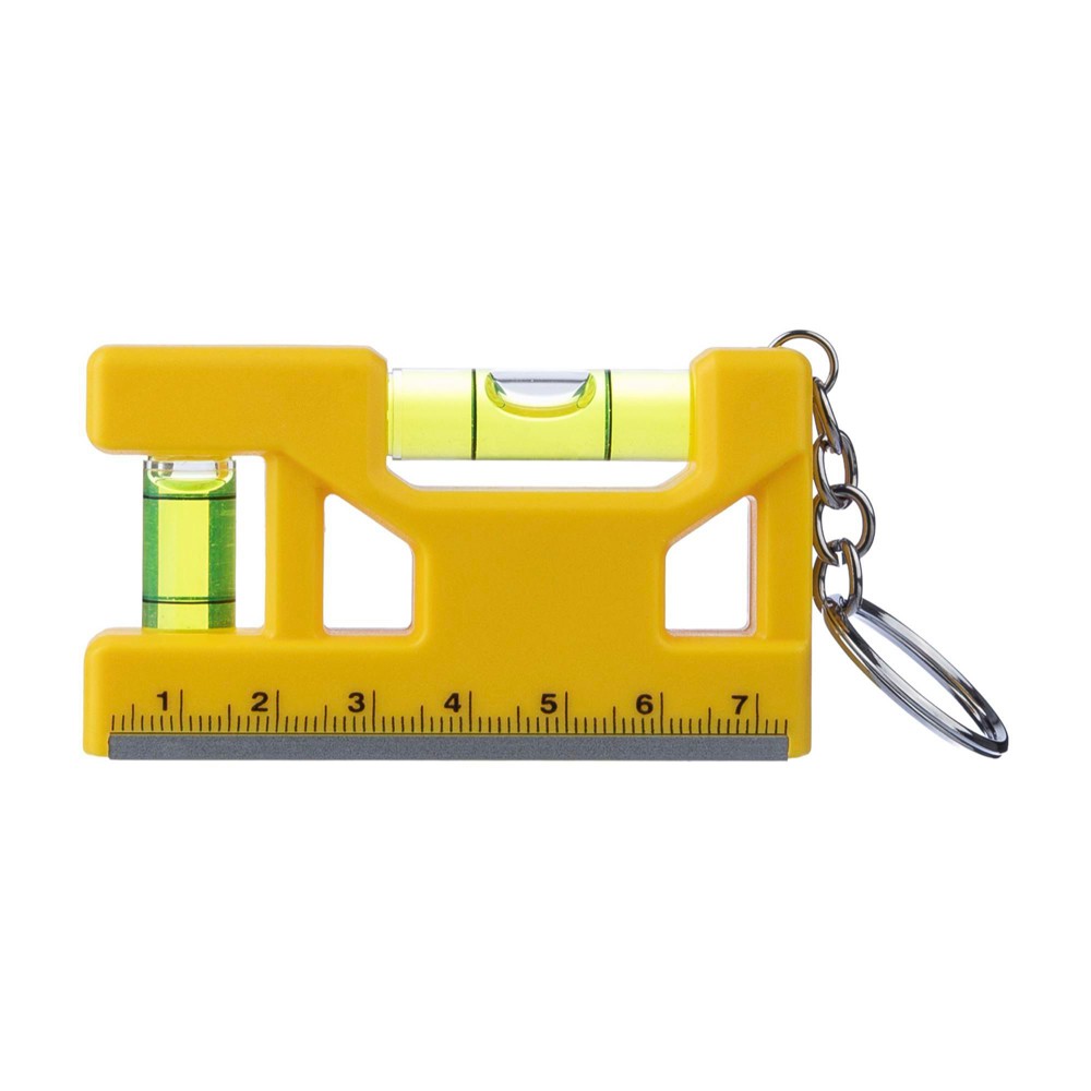 Gerecycled ABS sleutelhanger met waterpas Indira - voor bedrijven en relatiegeschenken - Geel