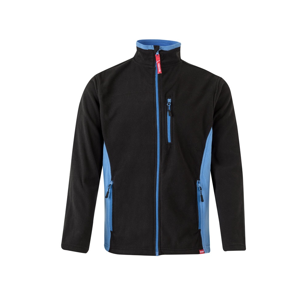 VL GERAS. Tweekleurig fleecejack (220g/m²) van polyester (100%) - bedrukt of onbedrukt verkrijgbaar - Zwart, Licht blauw