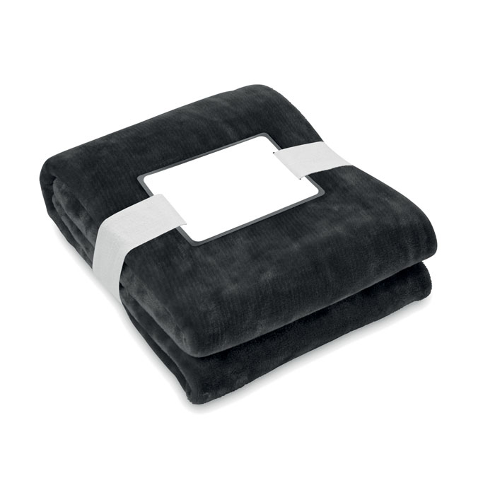 LOGAN - RPET fleecedeken 280gr/m² - voor bedrijven en relatiegeschenken - Zwart