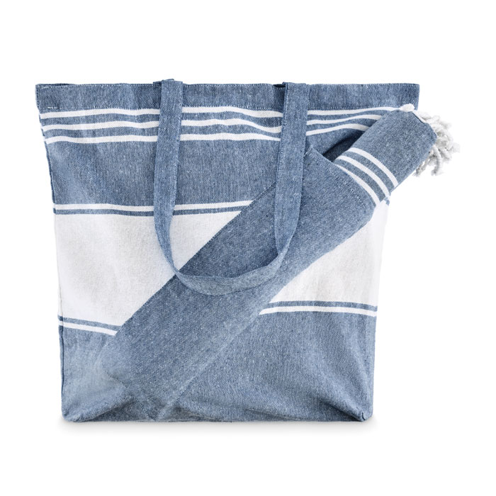 HUMMUM - Strandtas met hamamdoek - bedrukt of onbedrukt verkrijgbaar - blauw