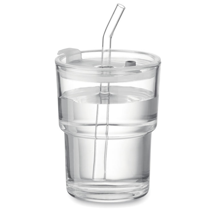 SIP - Glazen beker met rietje 400ml