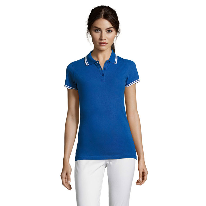 PASADENA WOMEN - PASADENA dames polo 200g - voor bedrijven en relatiegeschenken - Koningsblauw/Wit
