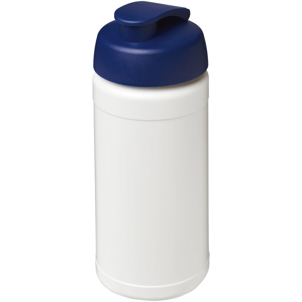 Baseline 500 ml gerecyclede drinkfles met klapdeksel - voor bedrijven en relatiegeschenken - Wit, Blauw