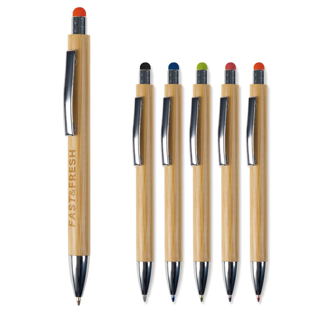 Balpen New York bamboe met stylus - voor bedrijven en relatiegeschenken