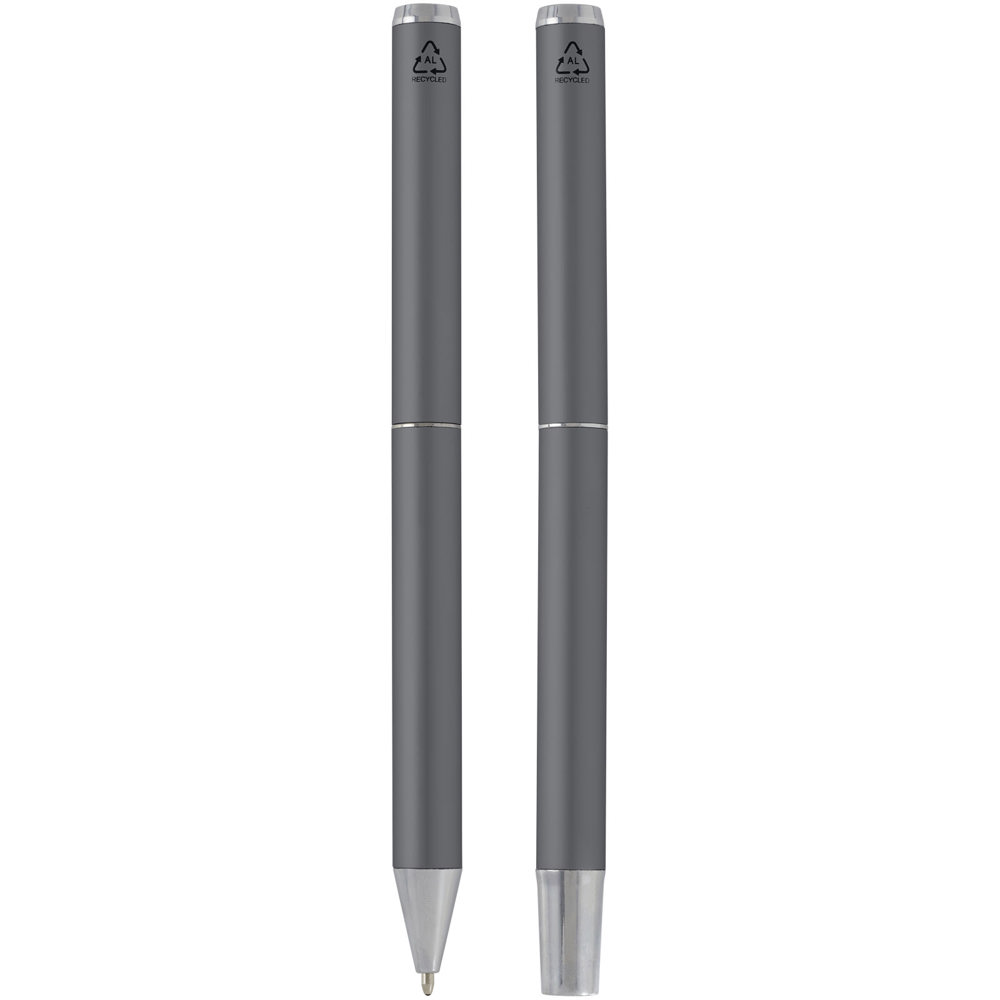 Lucetto cadeauset met balpen en rollerbalpen van gerecycled aluminium (zwarte inkt)