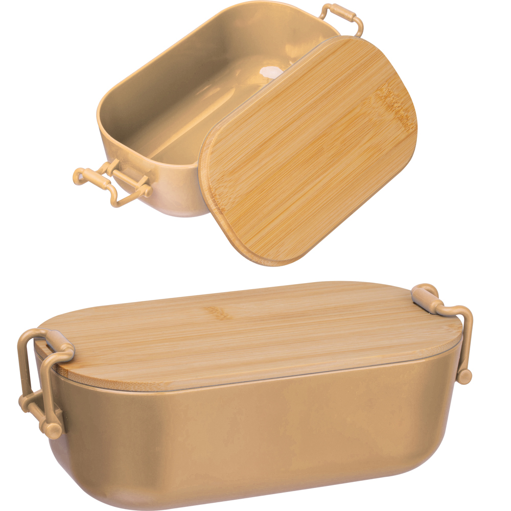 Lunchbox met bamboe deksel en clipsluiting - Beige