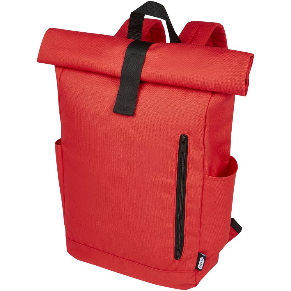 Byron 15,6" rugzak van GRS RPET met opgerolde bovenkant 18 L - met logo of onbedrukt bestellen - Rood