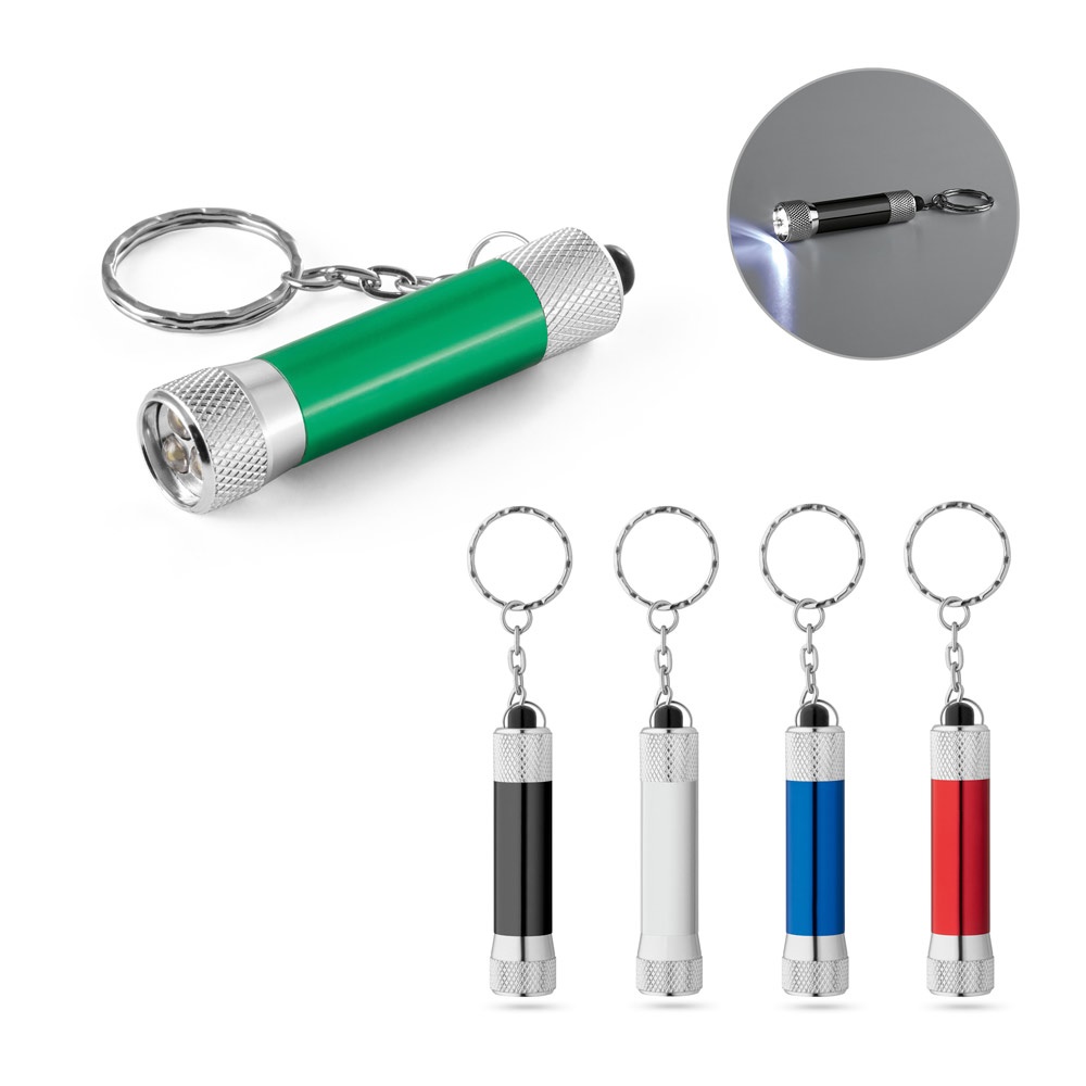 RE-LERGAN. Aluminium sleutelhanger (92% gerecycled) met LED-zaklamp met 3 lampjes - kopen of bedrukken