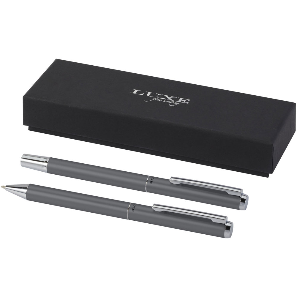 Lucetto cadeauset met balpen en rollerbalpen van gerecycled aluminium (zwarte inkt) - kopen of bedrukken - grijs
