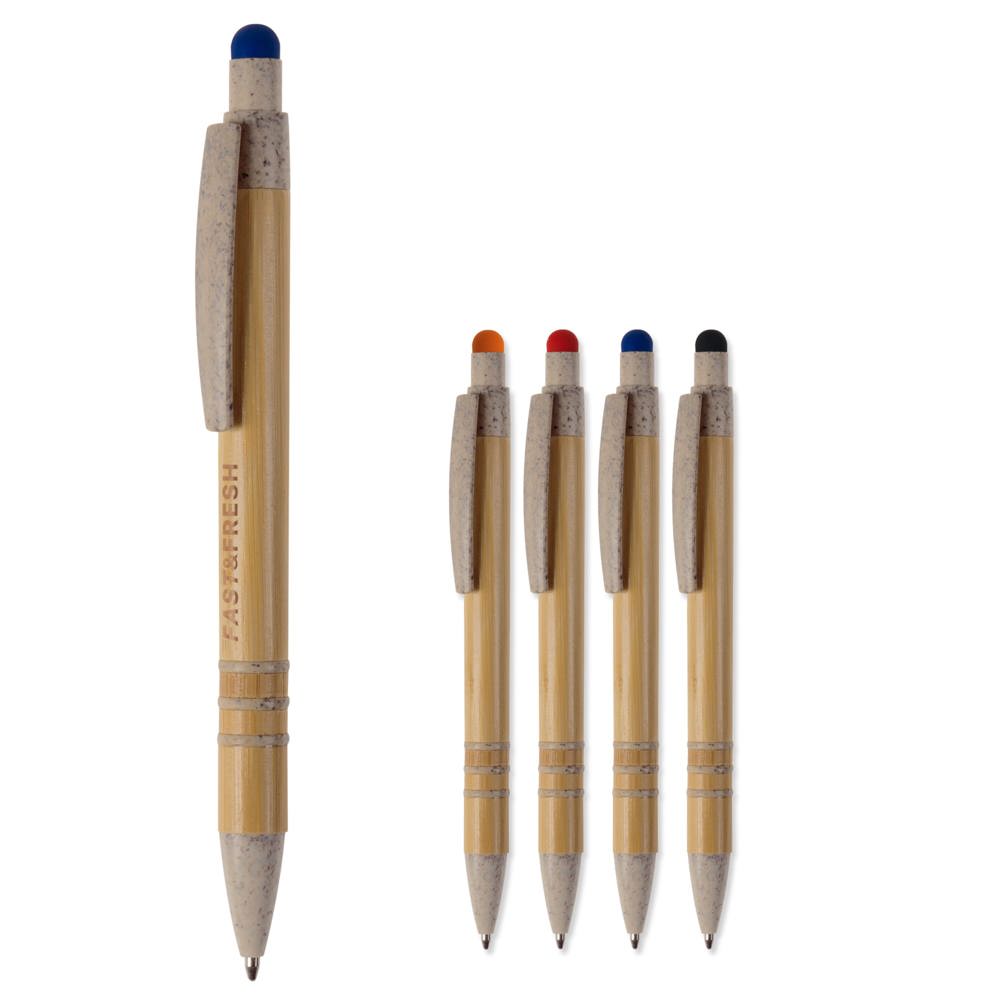 Balpen bamboe en tarwestro met stylus - met logo of onbedrukt bestellen