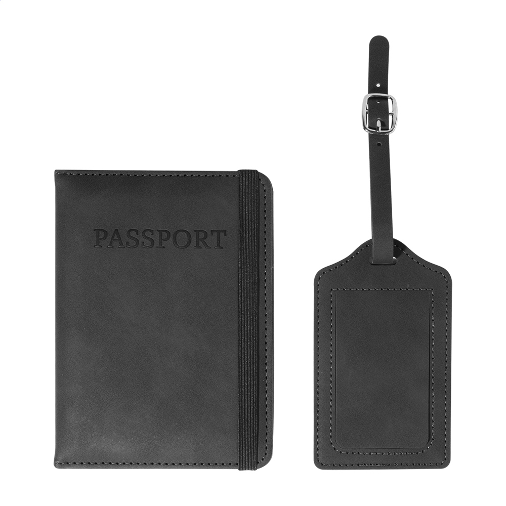 TwinPass - RPU paspoort en kofferlabel set - met logo of onbedrukt bestellen - zwart