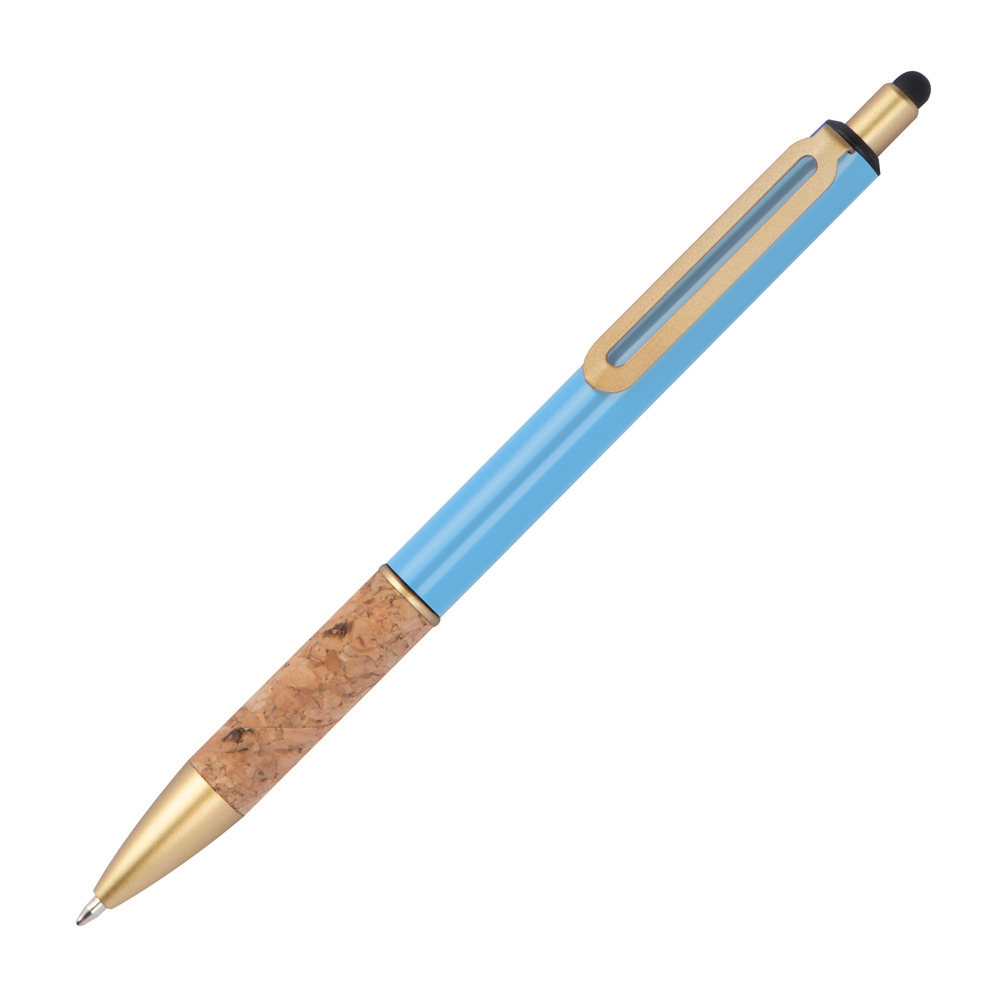 Pen met grip van kurk - bedrukt of onbedrukt verkrijgbaar - Lichtblauw
