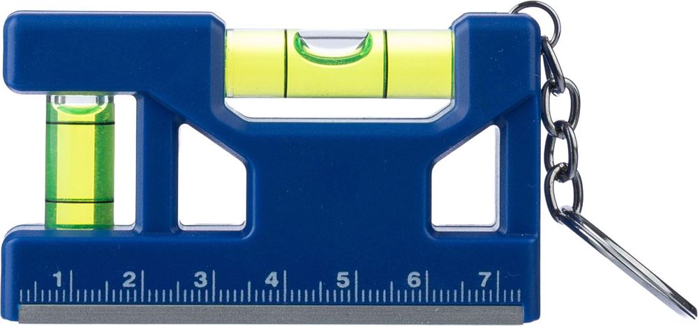 Gerecycled ABS sleutelhanger met waterpas Indira - voor bedrijven en relatiegeschenken - kobaltblauw