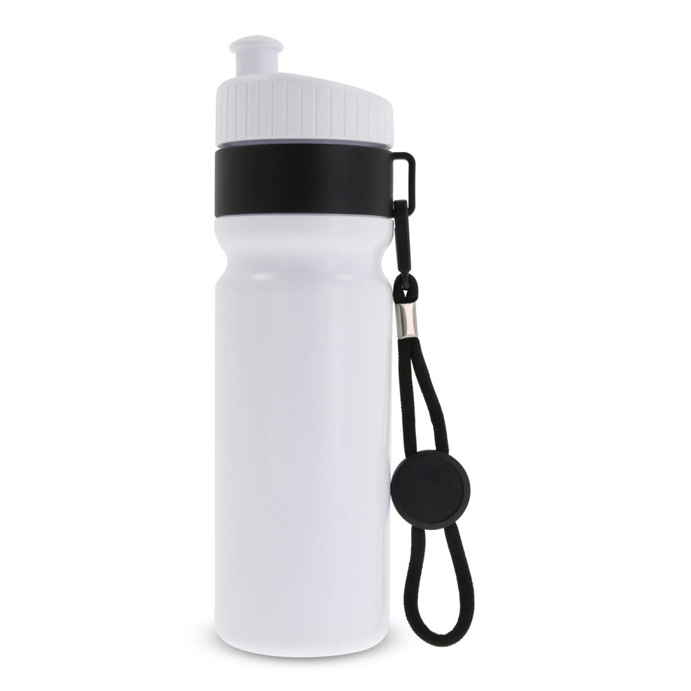 Sportbidon met rand en koord 750ml - met logo of onbedrukt bestellen - Wit / Zwart