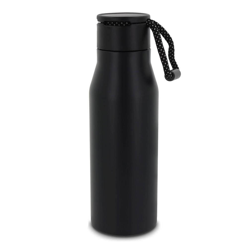 Thermofles met touw 600ml - met logo of onbedrukt bestellen - Zwart