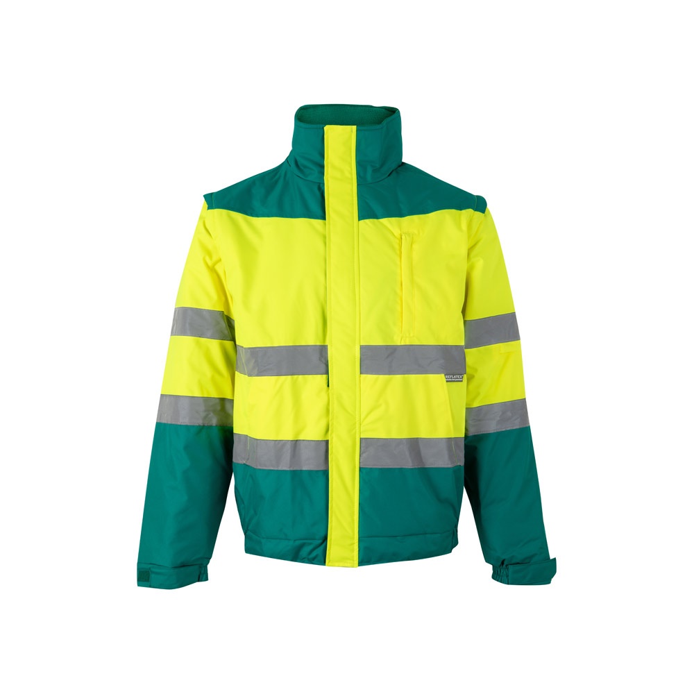 VL JUPITER. Tweekleurig gewatteerd jack (180g/m²) van polyester (100%) met PU-coating - kopen of bedrukken - Groen, Geel