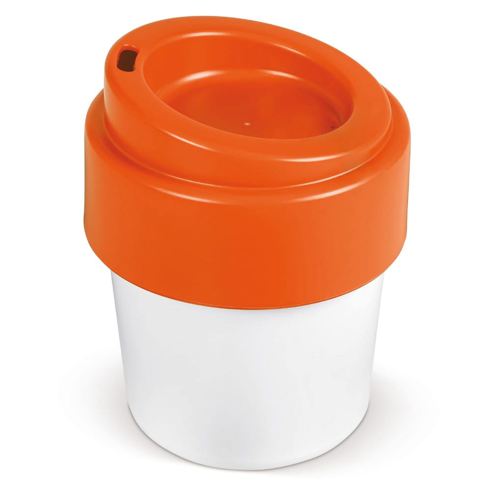 Koffiebeker Hot-but-cool met deksel 240ml - kopen of bedrukken - Wit / Oranje