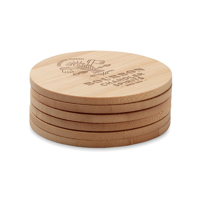 BAYIN SET - Set van 6 bamboe onderzetters - voor bedrijven en relatiegeschenken