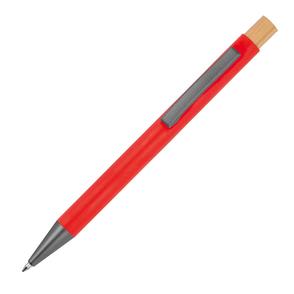 Pen van gerecycled aluminium met bamboe drukker - met logo of onbedrukt bestellen - Rood