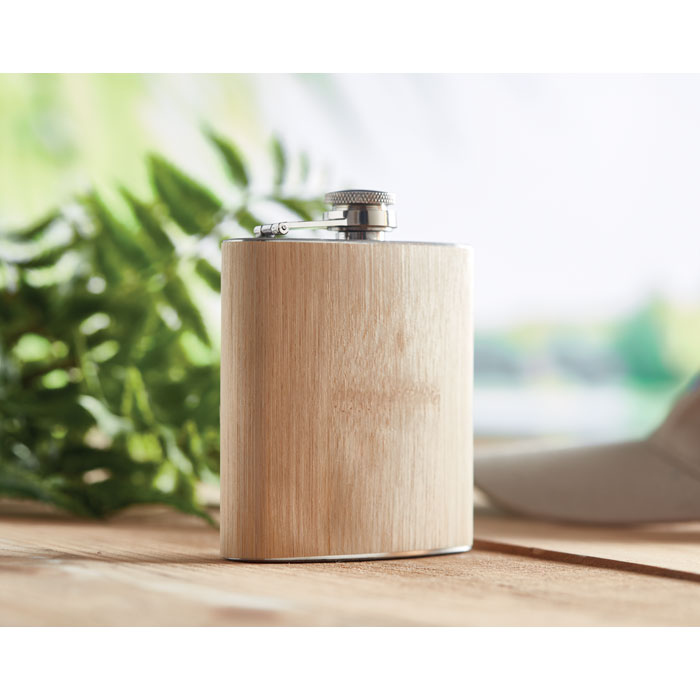 HIPHIP - Platte bamboe heupfles 170ml - met logo of onbedrukt bestellen