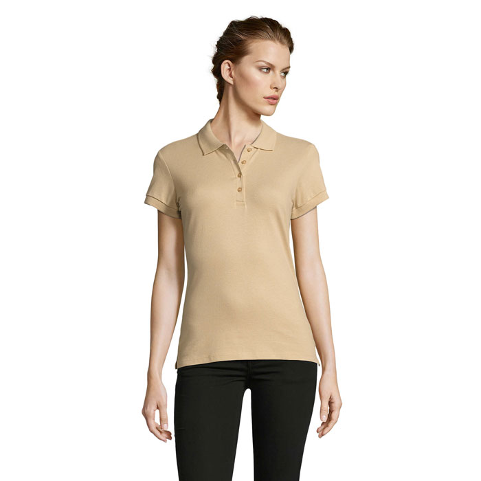 PEOPLE - PEOPLE dames polo 210g - voor bedrijven en relatiegeschenken - Sand