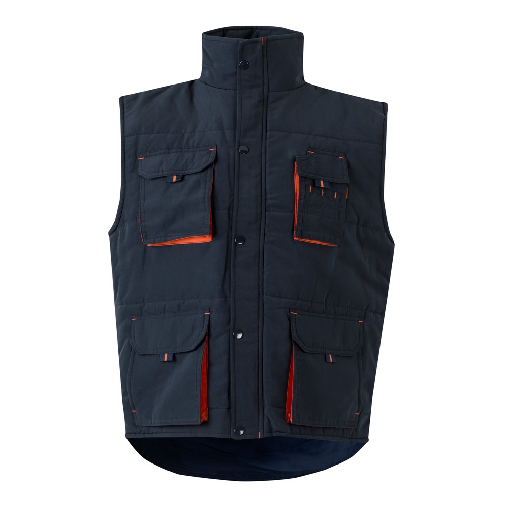 VL NERGAL. Gewatteerd vest, tweekleurig, met meerdere zakken (120g/m²), van polyester (100%) - kopen of - Marineblauw, Oranje