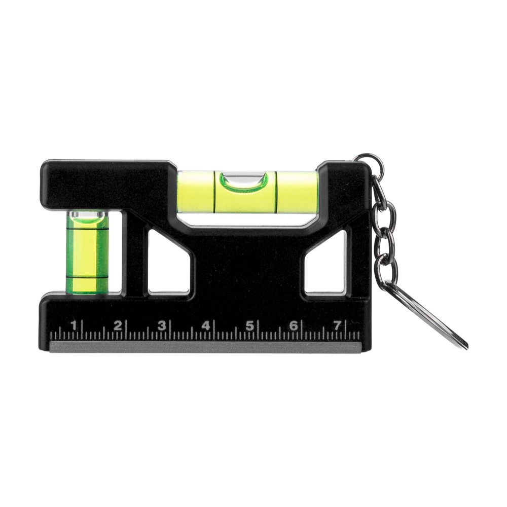 Gerecycled ABS sleutelhanger met waterpas Indira - voor bedrijven en relatiegeschenken - Zwart