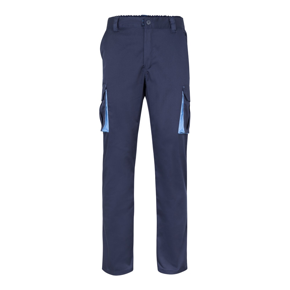 VL HYPNOS. Tweekleurige keperstof broek met meerdere zakken (200g/m²), van katoen (35%) en polyester (65%) - Marineblauw, Licht blauw