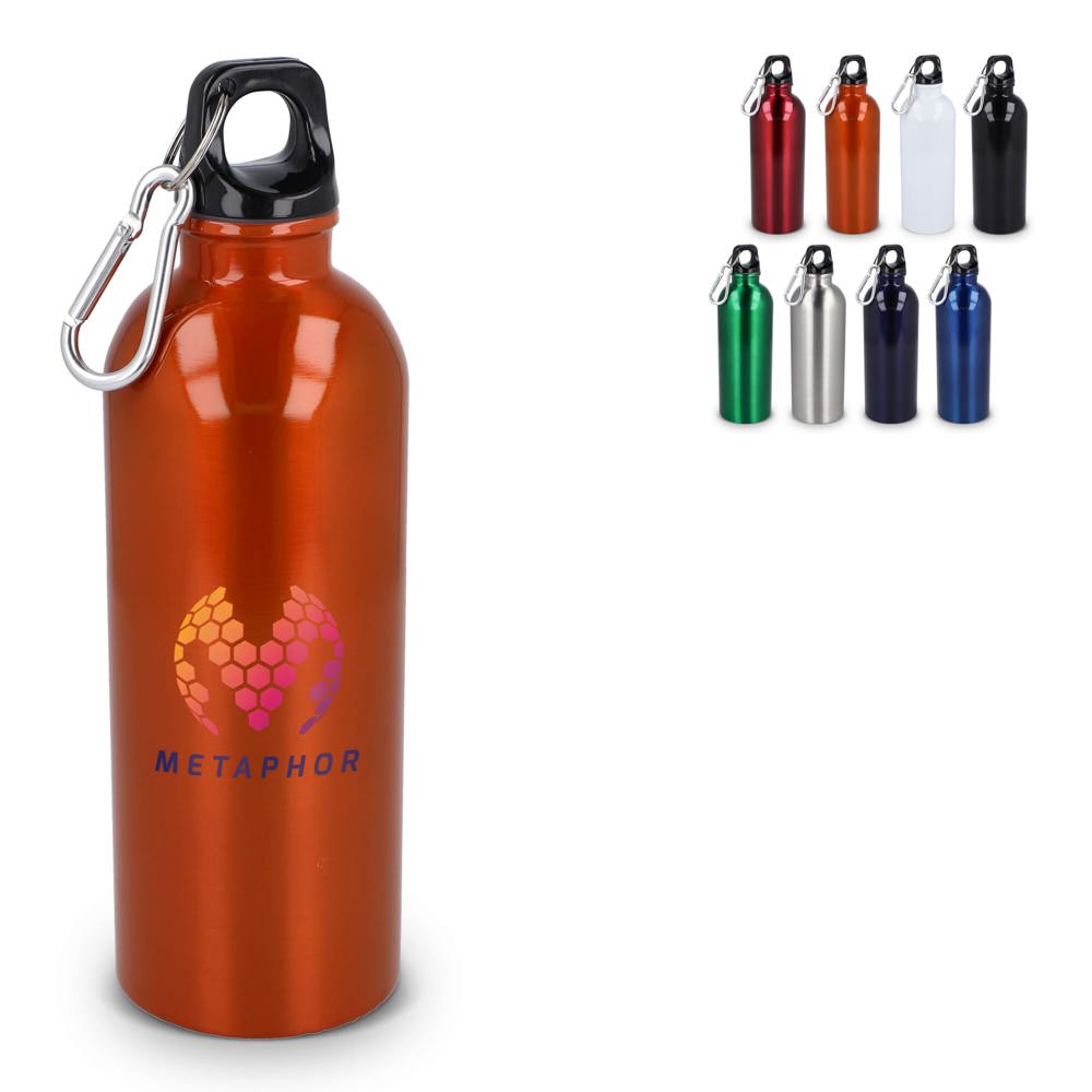 Gerecycled RVS Enkelwandige fles met Karabijnhaak 500ml - bedrukt of onbedrukt verkrijgbaar