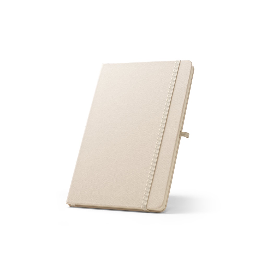 ANNE. A5 notitieblok in gerecycled polyester (100% rPET) met gelinieerde pagina's - kopen of bedrukken - Pastel wit