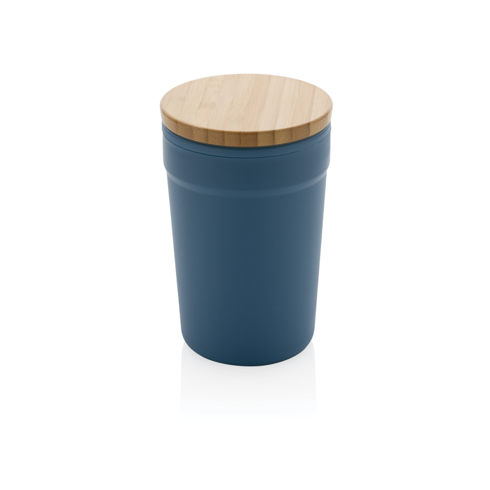 GRS gecertificeerd gerecycled PP mok met bamboe deksel - met logo of onbedrukt bestellen - blauw (± PMS 2160 C)