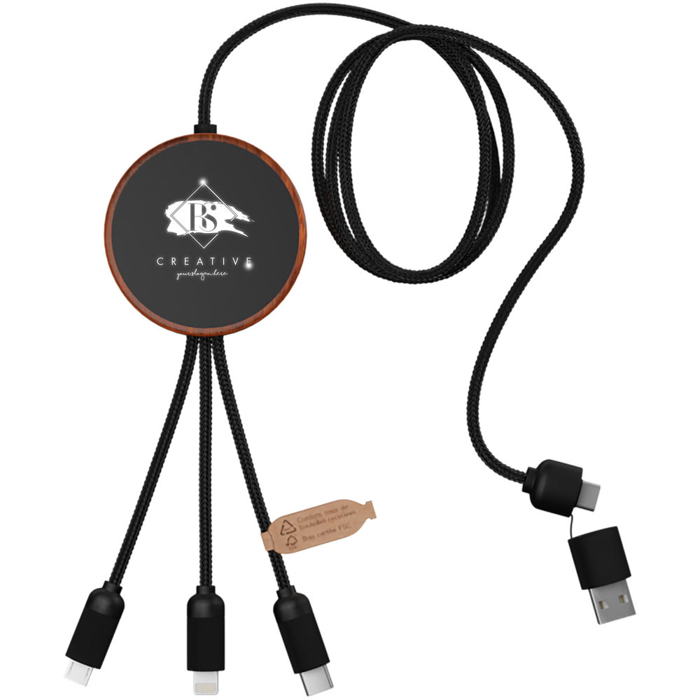 SCX.design C40 5-in-1 oplaadkabel van RPET met oplichtend logo en 10 W oplaadstation